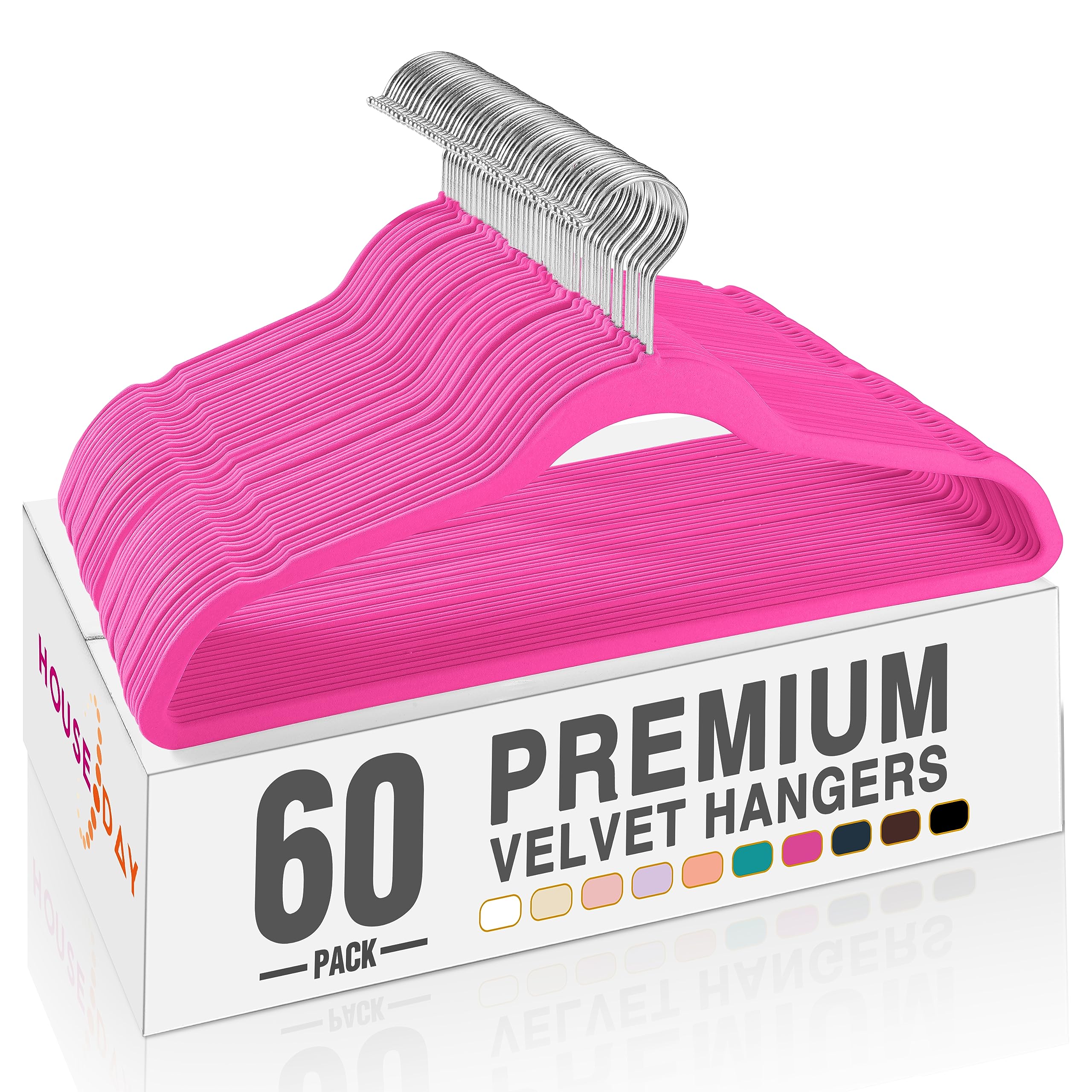 HOUSE DAY Black Velvet Hangers 60 Pack, Non Slip Clothes Felt Hanger Heavy Duty for Coat, Premium Slim Space Saving Suit Hangers for Closet Organizer, 360° Rotating Silver Hook